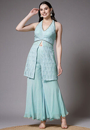 Embroidered Georgette Pakistani Suit in Sky Blue