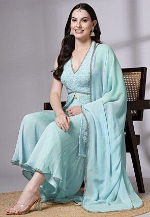Embroidered Georgette Pakistani Suit in Sky Blue