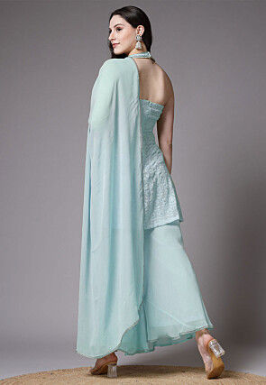 Embroidered Georgette Pakistani Suit in Sky Blue