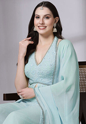 Embroidered Georgette Pakistani Suit in Sky Blue