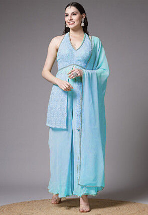 Embroidered Georgette Pakistani Suit in Sky Blue