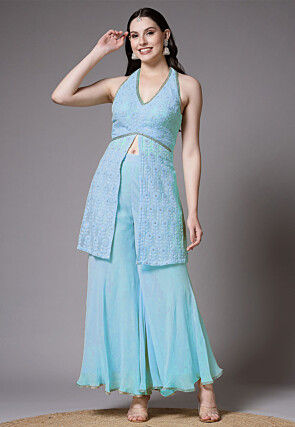 Embroidered Georgette Pakistani Suit in Sky Blue