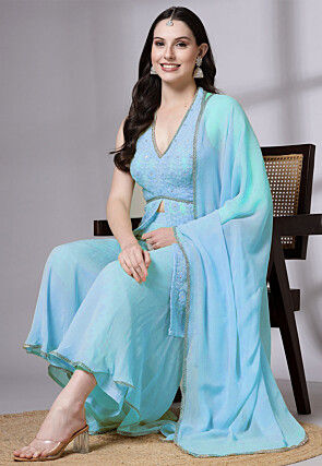 Embroidered Georgette Pakistani Suit in Sky Blue