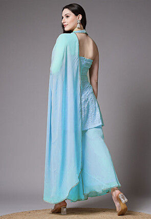 Embroidered Georgette Pakistani Suit in Sky Blue