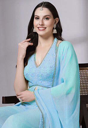 Embroidered Georgette Pakistani Suit in Sky Blue