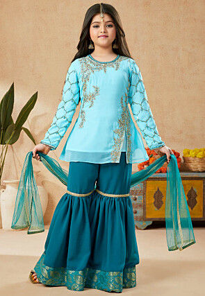 Embroidered Georgette Pakistani Suit in Sky Blue