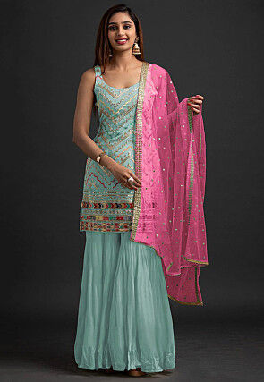 Embroidered Georgette Pakistani Suit in Sky Blue