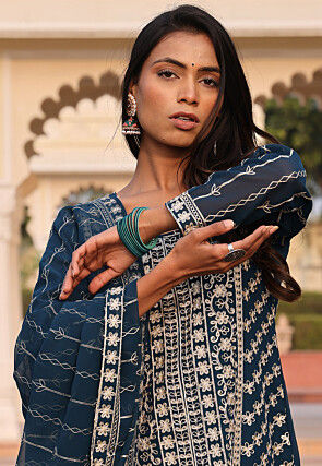 Embroidered Georgette Pakistani Suit in Teal Blue