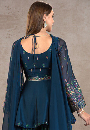 Embroidered Georgette Pakistani Suit in Teal Blue