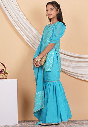 Embroidered Georgette Pakistani Suit in Turquoise