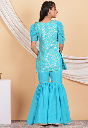 Embroidered Georgette Pakistani Suit in Turquoise