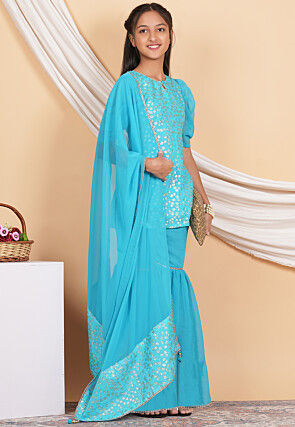 Embroidered Georgette Pakistani Suit in Turquoise