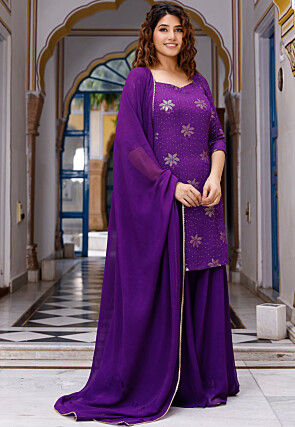 Embroidered Georgette Pakistani Suit in Violet