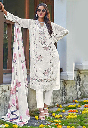 Embroidered Georgette Pakistani Suit in White