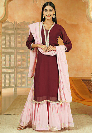 Embroidered Georgette Pakistani Suit in Wine