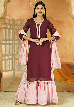 Embroidered Georgette Pakistani Suit in Wine