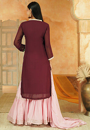 Embroidered Georgette Pakistani Suit in Wine