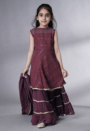 Embroidered Georgette Pakistani Suit in Wine
