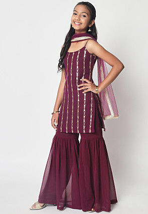 Embroidered Georgette Pakistani Suit in Wine
