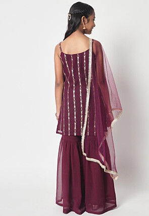 Embroidered Georgette Pakistani Suit in Wine