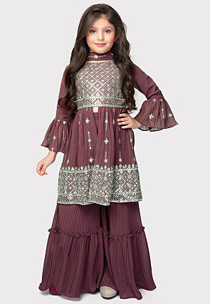 Embroidered Georgette Pakistani Suit in Wine
