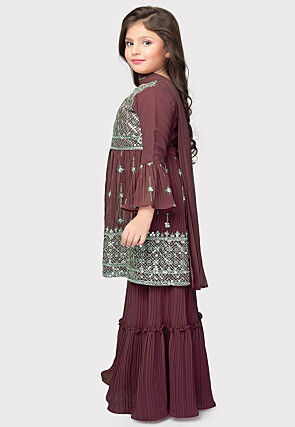 Embroidered Georgette Pakistani Suit in Wine