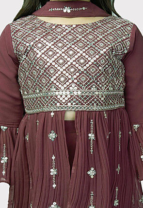 Embroidered Georgette Pakistani Suit in Wine