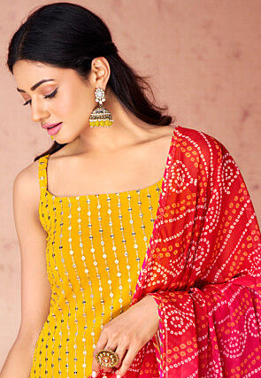 Embroidered Georgette Pakistani Suit in Yellow