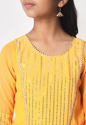 Embroidered Georgette Pakistani Suit in Yellow