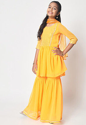 Embroidered Georgette Pakistani Suit in Yellow