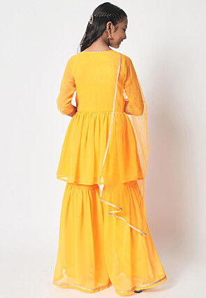 Embroidered Georgette Pakistani Suit in Yellow