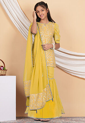 Embroidered Georgette Pakistani Suit in Yellow