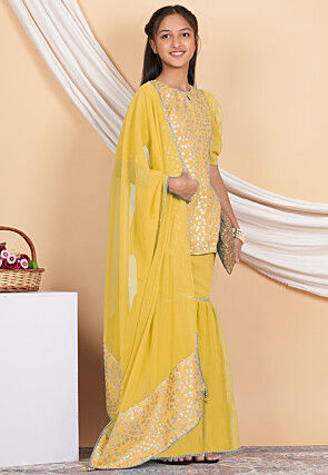 Embroidered Georgette Pakistani Suit in Yellow