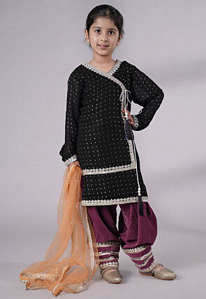 Embroidered Georgette Punjabi Suit in Black