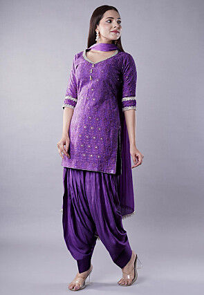 Embroidered Georgette Punjabi Suit in Dark Purple