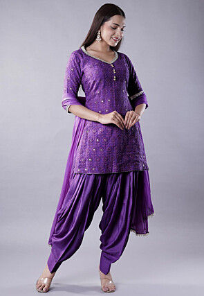 Embroidered Georgette Punjabi Suit in Dark Purple