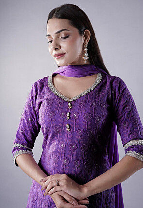 Embroidered Georgette Punjabi Suit in Dark Purple
