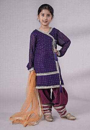 Embroidered Georgette Punjabi Suit in Dark Purple