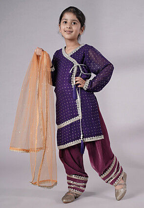 Embroidered Georgette Punjabi Suit in Dark Purple