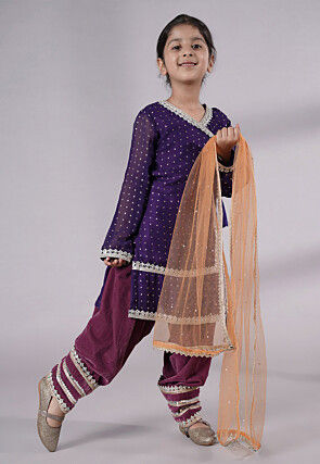 Embroidered Georgette Punjabi Suit in Dark Purple
