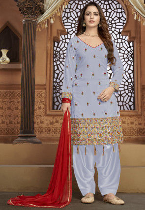 Blue And Orange Cotton Satin Designer Patiala Salwar Suit in Ludhiana at  best price by DHAGA FASHION - Justdial