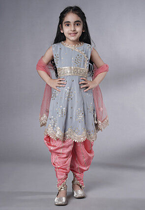 Embroidered Georgette Punjabi Suit in Grey