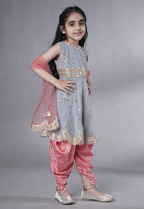 Embroidered Georgette Punjabi Suit in Grey