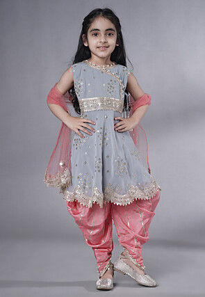 Embroidered Georgette Punjabi Suit in Grey