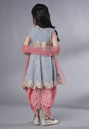 Embroidered Georgette Punjabi Suit in Grey