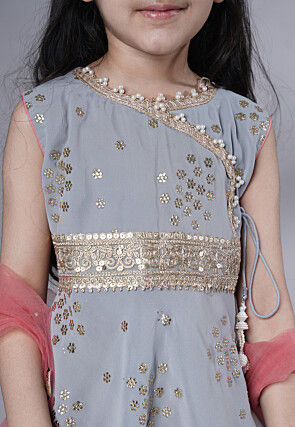 Embroidered Georgette Punjabi Suit in Grey