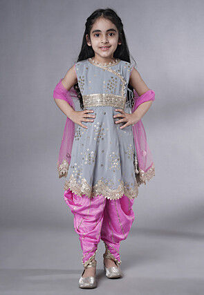 Embroidered Georgette Punjabi Suit in Grey