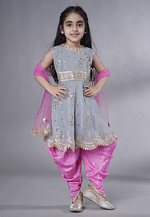 Embroidered Georgette Punjabi Suit in Grey