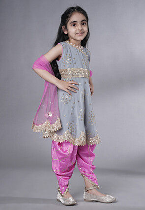 Embroidered Georgette Punjabi Suit in Grey
