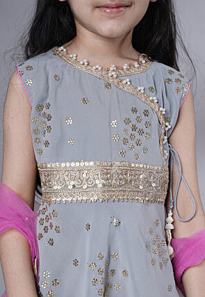 Embroidered Georgette Punjabi Suit in Grey